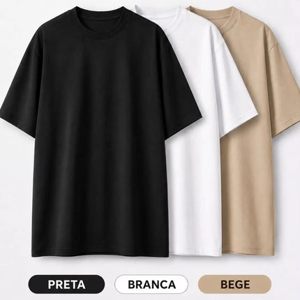Kit 3 Camisetas Oversized Básicas 100% Algodão 30.1