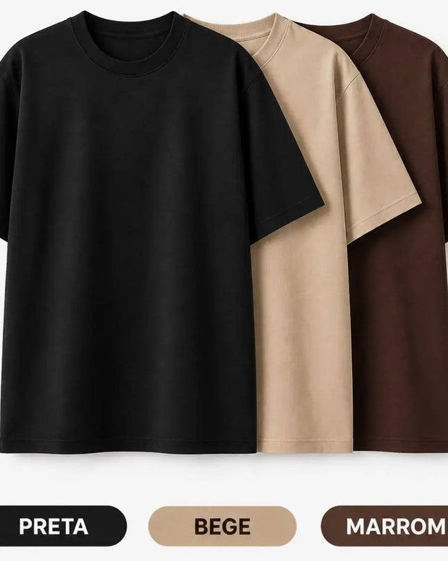 Kit 3 Camisetas Oversized Básicas 100% Algodão 30.1