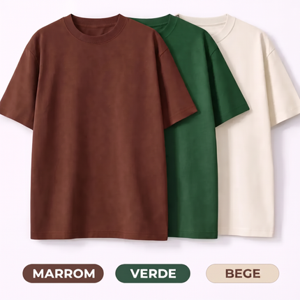 Kit 3 camisetas Marrom + Verde + Bege