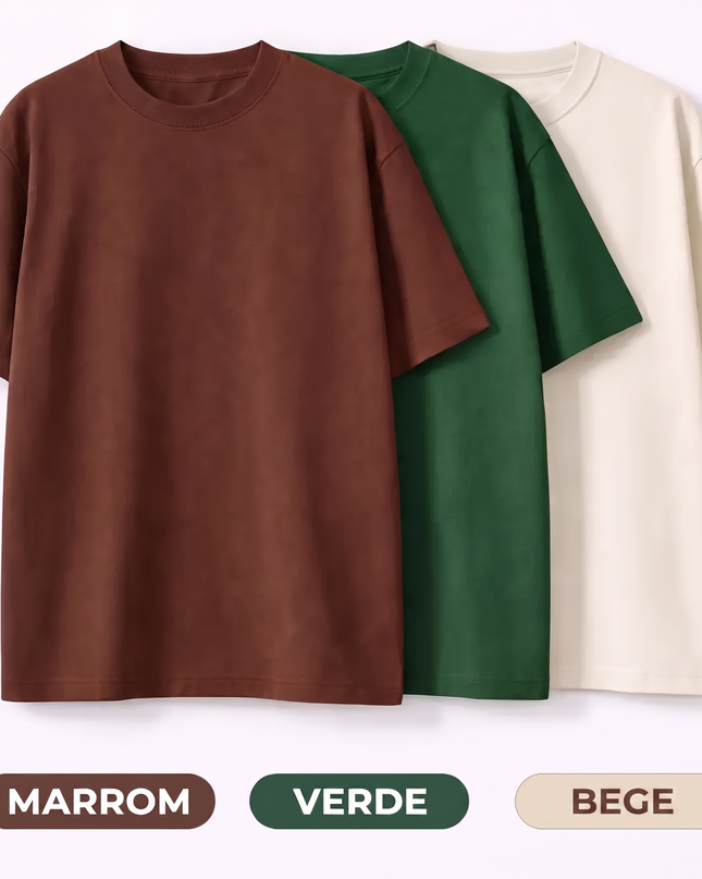 Kit 3 camisetas Marrom + Verde + Bege