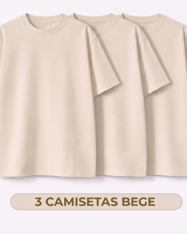 Kit 3 camisetas Bege
