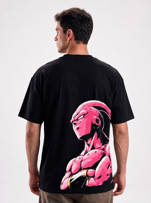 Camiseta Majin Boo Poder Caótico Dragon Ball preta - costas