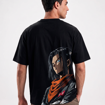 Camiseta Android 17 Red Ribbon Dragon Ball preta - costas