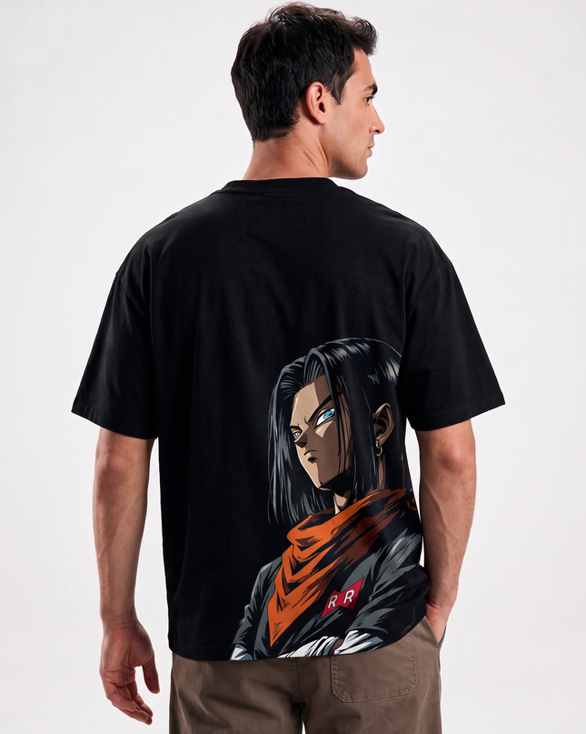 Camiseta Android 17 Red Ribbon Dragon Ball preta - costas